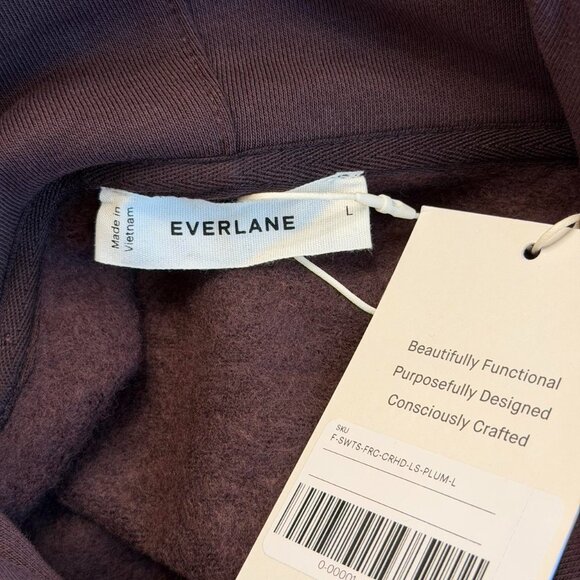 Everlane Cropped Luxe Fleece Hoodie in Dark Chocolate, Size Large - Picture 7 of 9